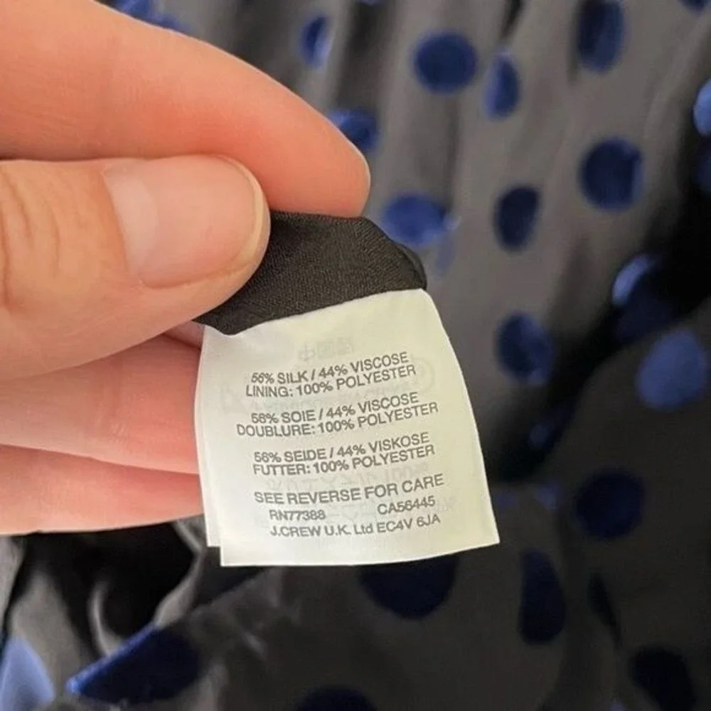 J. Crew Dress Womens 6 Velvet Polka Dot Black Navy Blue Fit Flare Cocktail F9829